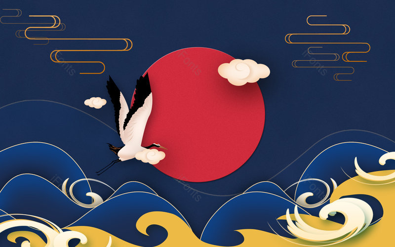 原创大气国潮风仙鹤云纹祥云背景,插画/手绘图,插画/手绘图库,插画/手绘图下载,插画/手绘